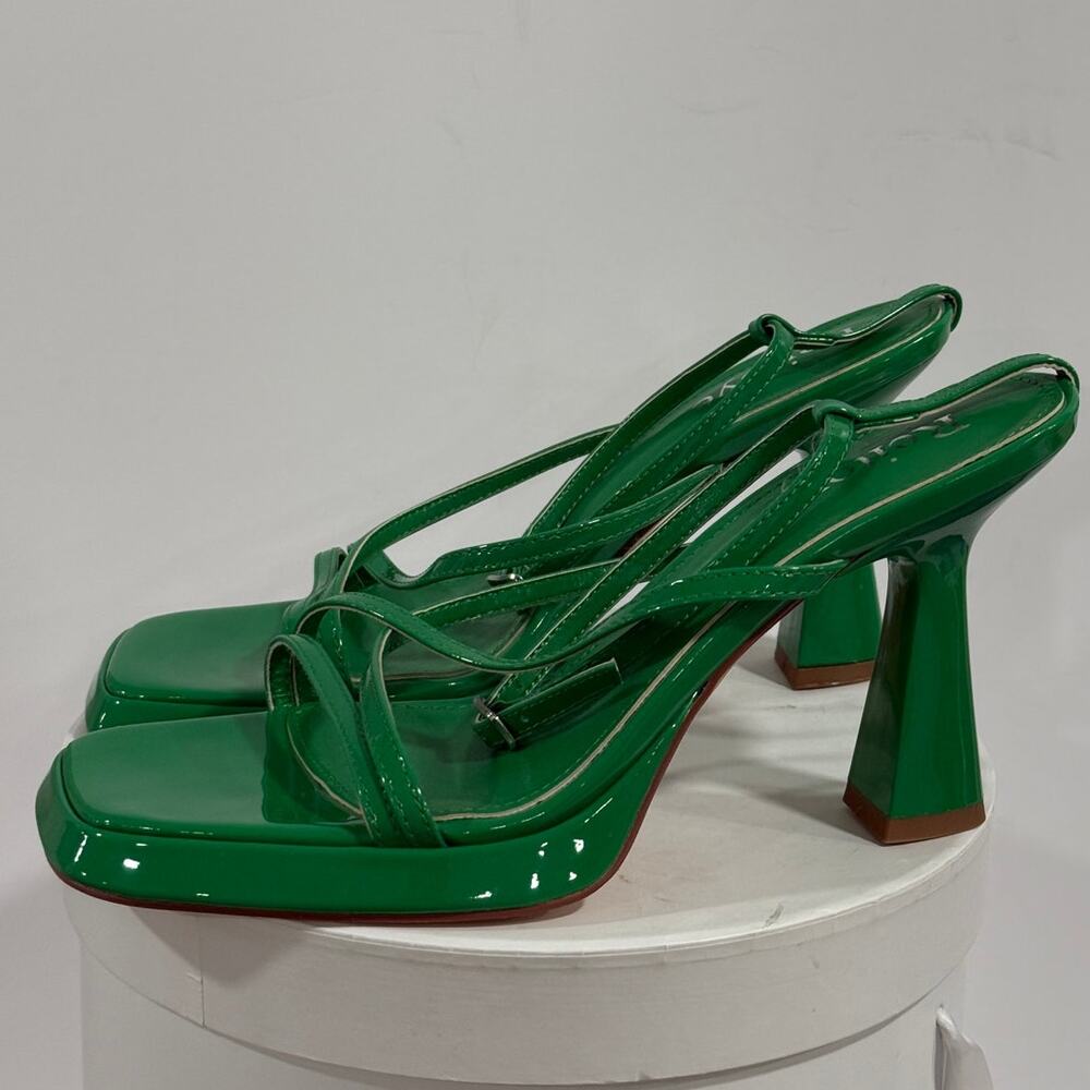 Y2K Green Patent Strappy Heels Square Toe Luxe Statement Sandals Size 9 NIB